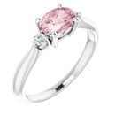 Pink Morganite Ring in 14 Karat White Gold 7x5 mm Oval Morganite & .08 Carat Diamond Ring