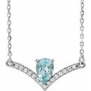 Genuine Aquamarine Necklace in 14 Karat White Gold Aquamarine & .06 Carat Diamond 16