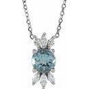 Genuine Aquamarine Necklace in 14 Karat White Gold Aquamarine & 1/4 Carat Diamond 16-18