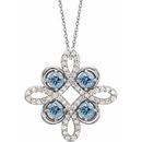 Genuine Aquamarine Necklace in 14 Karat White Gold Aquamarine & .17 Carat Diamond Clover 18