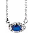 Genuine Sapphire Necklace in 14 Karat White Gold Genuine Sapphire & .05 Carat Diamond Halo-Style 16