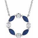 Genuine Sapphire Necklace in 14 Karat White Gold Genuine Sapphire & 1/10 Carat Diamond Circle 18