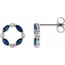 Genuine Sapphire Earrings in 14 Karat White Gold Genuine Sapphire & 1/10 Carat Diamond Circle Earrings
