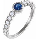 Genuine Sapphire Ring in 14 Karat White Gold Genuine Sapphire & 1/2 Carat Diamond Ring