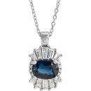 Genuine Sapphire Necklace in 14 Karat White Gold Genuine Sapphire & 1/3 Carat Diamond 16-18
