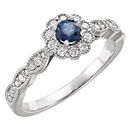 Genuine 14 Karat White Gold Blue Sapphire & 0.33 Carat Diamond Ring
