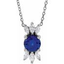 Genuine Sapphire Necklace in 14 Karat White Gold Genuine Sapphire & 1/4 Carat Diamond 16-18