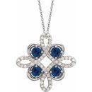 Genuine Sapphire Necklace in 14 Karat White Gold Genuine Sapphire & .17 Carat Diamond Clover 18