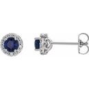 Genuine Sapphire Earrings in 14 Karat White Gold Genuine Sapphire & 1/6 Carat Diamond Earrings