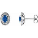 Genuine Sapphire Earrings in 14 Karat White Gold Genuine Sapphire & 1/8 Carat Diamond Halo-Style Earrings