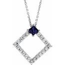Genuine Sapphire Necklace in 14 Karat White Gold Genuine Sapphire & 3/8 Carat Diamond 16-18