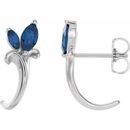 Genuine Sapphire Earrings in 14 Karat White Gold Genuine Sapphire Floral-Inspired J-Hoop Earrings