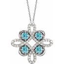 Natural Blue Zircon Necklace in 14 Karat White Gold Natural Blue Zircon & .17 Carat Diamond Clover 18