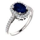 Genuine 14 Karat White Gold Genuine Chatham Blue Sapphire & 0.33 Carat Diamond Ring
