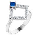 Genuine Chatham Created Sapphire Ring in 14 Karat White Gold Chatham Created Genuine Sapphire & 1/5 Carat Diamond Geometric Ring