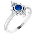 Genuine Chatham Created Sapphire Ring in 14 Karat White Gold Chatham Created Genuine Sapphire & 1/5 Carat Diamond Ring