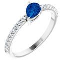 Genuine Chatham Created Sapphire Ring in 14 Karat White Gold Chatham Created Genuine Sapphire & 1/6 Carat Diamond Ring