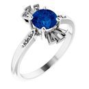Genuine Created Sapphire Ring in 14 Karat White Gold Chatham Created Genuine Sapphire & 1/6 Carat Diamond Ring