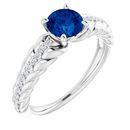 Genuine Chatham Created Sapphire Ring in 14 Karat White Gold Chatham Created Genuine Sapphire & 1/8 Carat Diamond Ring
