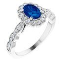 Genuine Chatham Created Sapphire Ring in 14 Karat White Gold Chatham Created Genuine Sapphire & 0.40 Carat Diamond Ring
