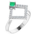 Genuine Chatham Created Emerald Ring in 14 Karat White Gold Chatham Created Emerald & 1/5 Carat Diamond Geometric Ring