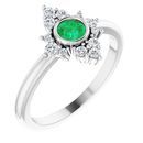 Genuine Chatham Created Emerald Ring in 14 Karat White Gold Chatham Created Emerald & 1/5 Carat Diamond Ring