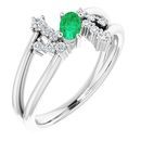 Genuine Chatham Created Emerald Ring in 14 Karat White Gold Chatham Created Emerald & 1/8 Carat Diamond Bypass Ring