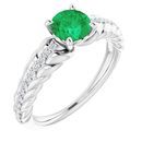 Genuine Chatham Created Emerald Ring in 14 Karat White Gold Chatham Created Emerald & 1/8 Carat Diamond Ring