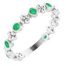 Genuine Chatham Created Emerald Ring in 14 Karat White Gold Chatham Created Emerald Beaded Ring