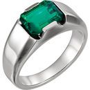 14 Karat White Gold Genuine Chatham Emerald Men's Solitaire Ring