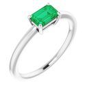 Genuine Chatham Created Emerald Ring in 14 Karat White Gold Chatham Created Emerald Ring
