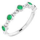 Genuine Chatham Created Emerald Ring in 14 Karat White Gold Chatham Created Emerald Stackable Beaded Ring