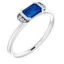 Genuine Chatham Created Sapphire Ring in 14 Karat White Gold Chatham Lab-Created Genuine Sapphire & .02 Carat Diamond Ring