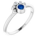 Genuine Chatham Created Sapphire Ring in 14 Karat White Gold Chatham Lab-Created Genuine Sapphire & .04 Carat Diamond Ring