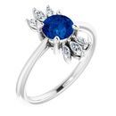Genuine Chatham Created Sapphire Ring in 14 Karat White Gold Chatham Lab-Created Genuine Sapphire & 1/4 Carat Diamond Ring