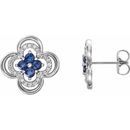 Created Sapphire Earrings in 14 Karat White Gold Chatham Lab-Created Genuine Sapphire & 1/5 Carat Diamond Clover Earrings