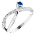Genuine Chatham Created Sapphire Ring in 14 Karat White Gold Chatham Lab-Created Genuine Sapphire & 1/5 Carat Diamond Ring