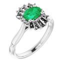 Genuine Chatham Created Emerald Ring in 14 Karat White Gold Chatham Lab-Created Emerald & 1/4 Carat Diamond Ring