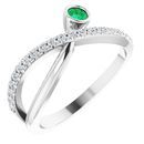 Genuine Chatham Created Emerald Ring in 14 Karat White Gold Chatham Lab-Created Emerald & 1/5 Carat Diamond Ring