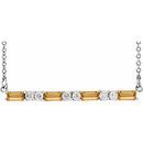 Golden Citrine Necklace in 14 Karat White Gold Citrine & 1/5 Carat Diamond Bar 16-18