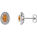 Golden Citrine Earrings in 14 Karat White Gold Citrine & 1/8 Carat Diamond Halo-Style Earrings