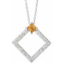 Golden Citrine Necklace in 14 Karat White Gold Citrine & 3/8 Carat Diamond 16-18