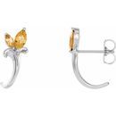 Golden Citrine Earrings in 14 Karat White Gold Citrine Floral-Inspired J-Hoop Earrings