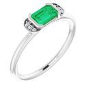 Genuine Emerald Ring in 14 Karat White Gold Emerald & .02 Carat Diamond Stackable Ring