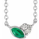 Genuine Emerald Necklace in 14 Karat White Gold Emerald & .03 Carat Diamond 18