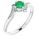 Genuine Emerald Ring in 14 Karat White Gold Emerald & .04 Carat Diamond Ring