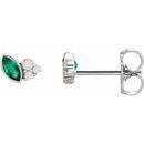Genuine Emerald Earrings in 14 Karat White Gold Emerald & .05 Carat Diamond Earrings