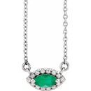 Genuine Emerald Necklace in 14 Karat White Gold Emerald & .05 Carat Diamond Halo-Style 16