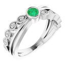 Genuine Emerald Ring in 14 Karat White Gold Emerald & .05 Carat Diamond Ring