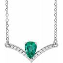 Genuine Emerald Necklace in 14 Karat White Gold Emerald & .06 Carat Diamond 16
